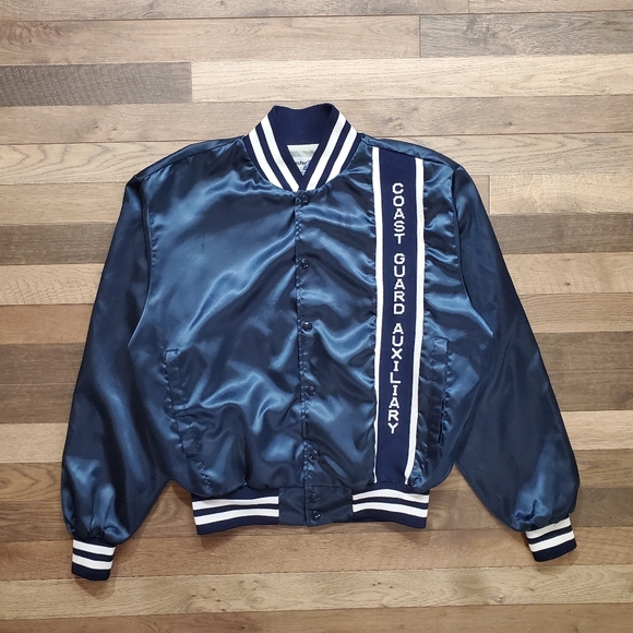 Vintage Other - Vintage Swingster Coast Guard Auxiliary Navy Satin Bomber Jacket